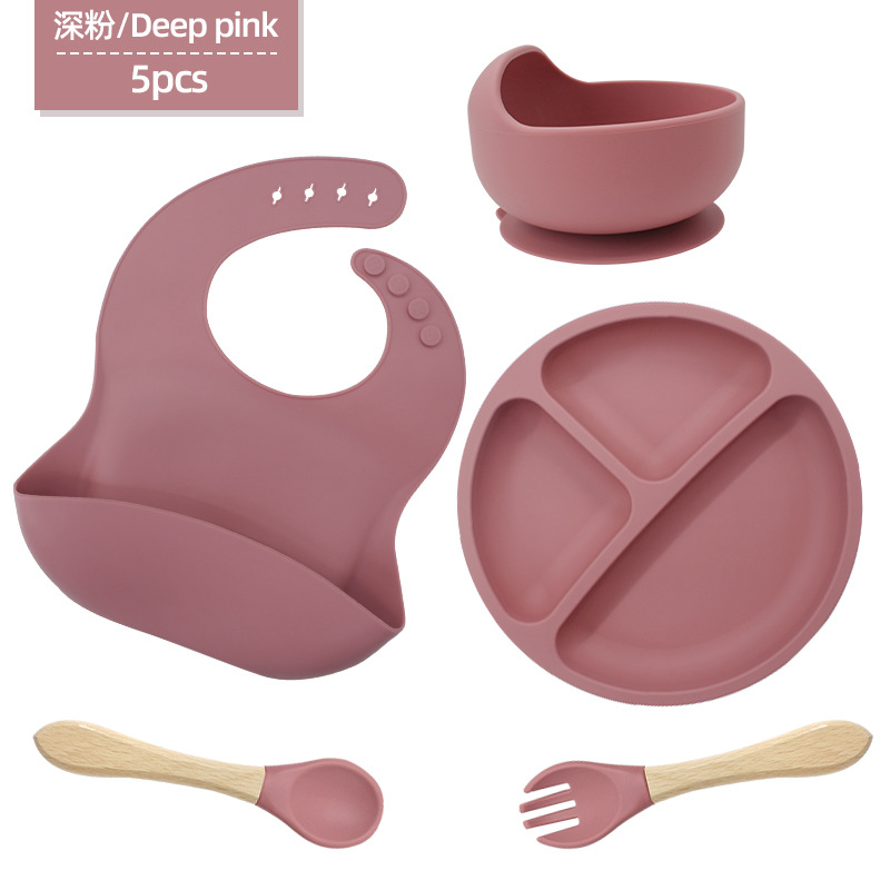 Conjunto de cubiertos de silicona para niños cubiertos de alimentación de grado alimenticio para bebés cubiertos de alimentación integral a prueba de caídas tazón taza de paja