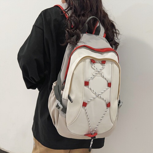 Trendy cool backpack men's color matching cross rope couple's backpack new large capacity travel backpack women's wholesale
