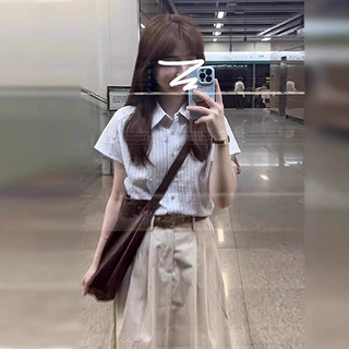 法式蓝白条纹短袖衬衫女夏季2026新款小个子别致绝美小衫气质上衣