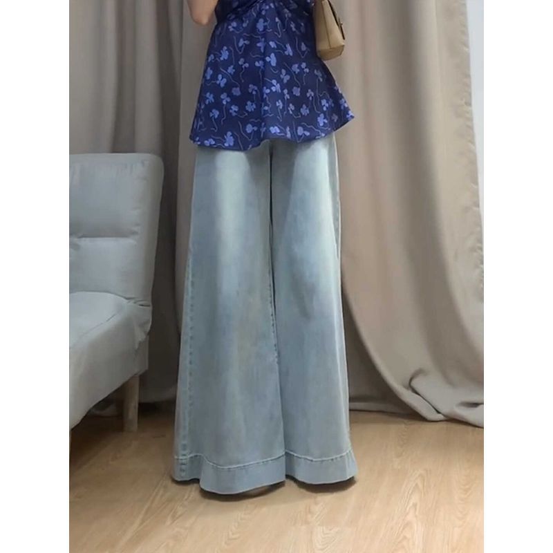 ハイウエストのワイドレギンスのズボンのジーパンの女性の新型の春の紺色のゆったりしている大きいズボンのレギンスのスピーカーは地のズボンのズボンのズボンを引きずる|undefined