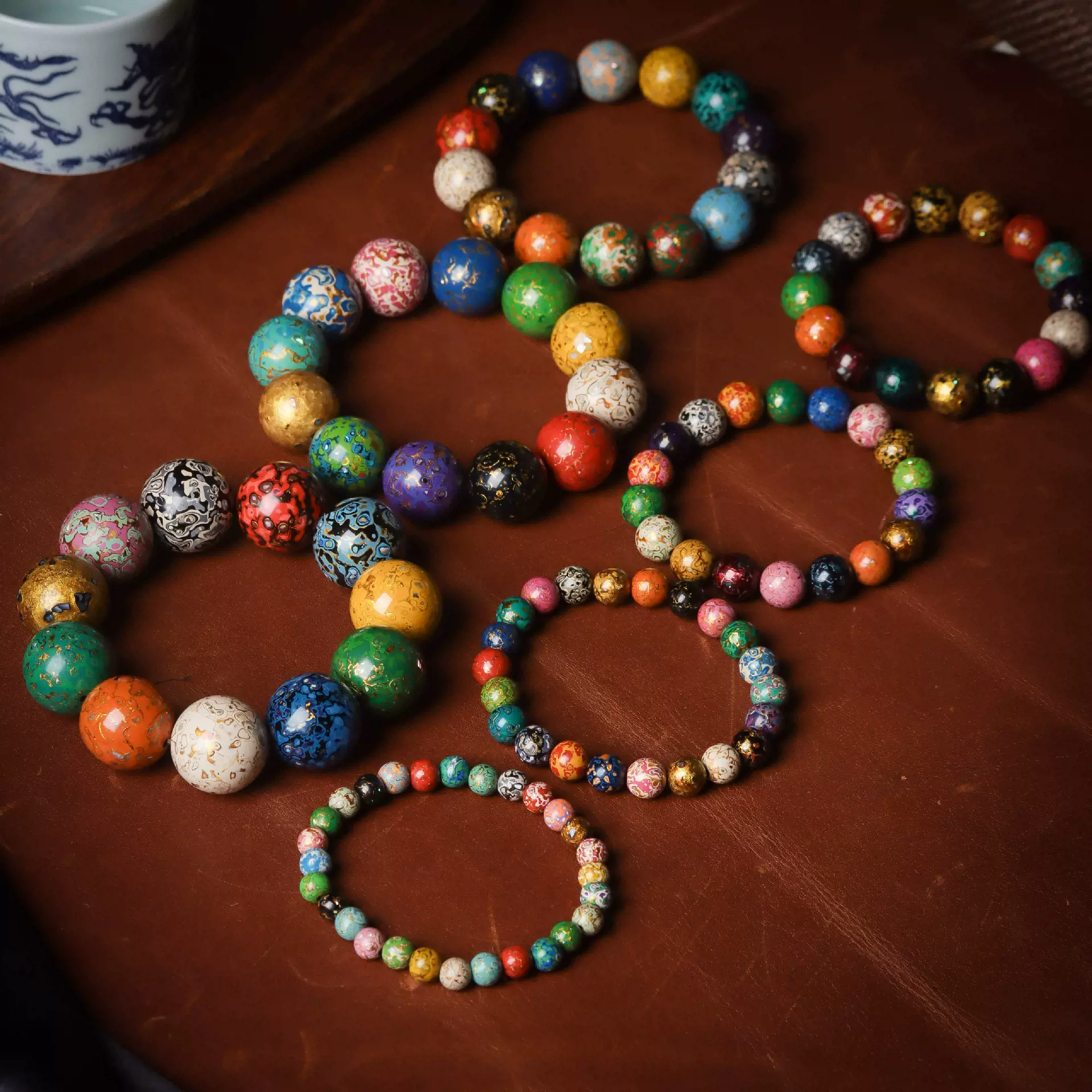 大漆珠多宝珠手串紫光檀木珠胚加大漆手串螺钿男女漆器工艺品