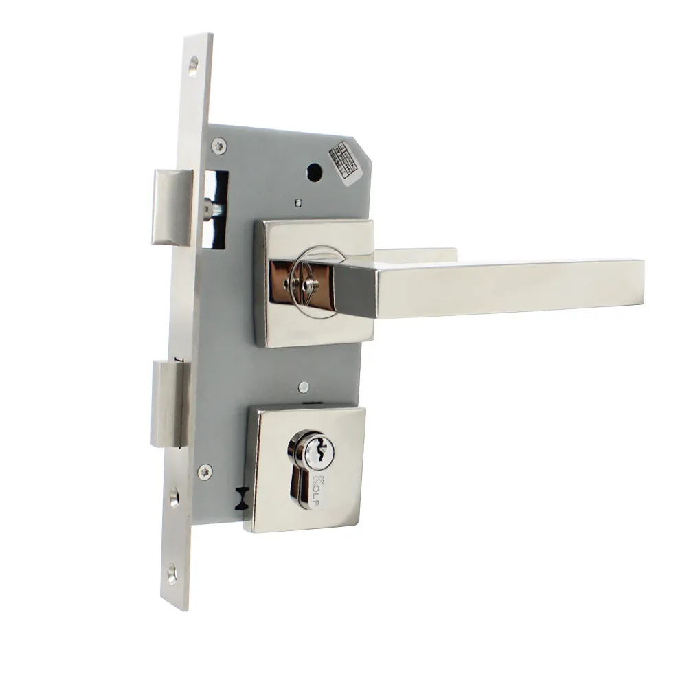 Cerradura de manija cuadrada Cerradura de puerta mecánica cepillado de acero inoxidable 304 Puerta de habitación de dormitorio Puerta de acceso Cerradura mecánica dividida de doble lengüeta