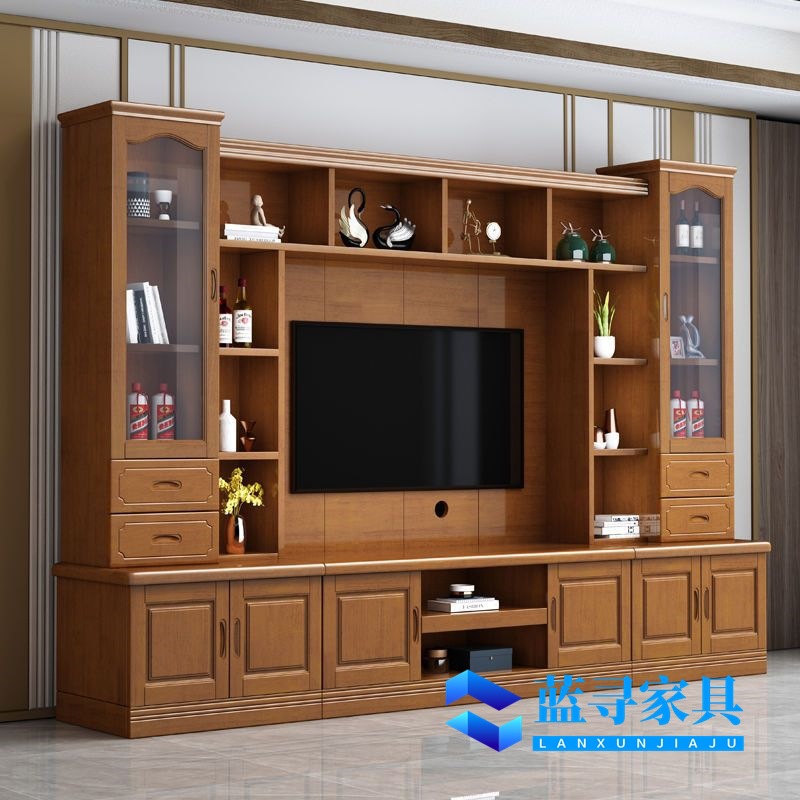 Solid Wood Tv Cabinet Combination Wall Cabinet Chinese Style Living Room Assembly Video Cabinet Integrated Multi-Functional Storage Wooden Floor Cabinet Free Shipping