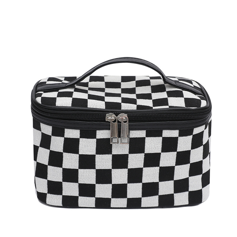 Bolsa de cosméticos estilo 2025, bolsa de cosméticos a cuadros, serie blanco y negro, bolsa de almacenamiento impermeable.
