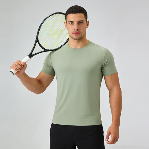 Summer European and American outdoor ice silk thin short-sleeved T-shirt fitness casual sportswear men's ice silk breathable quick-drying clothing