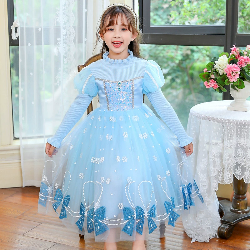 Платье-платье 2025 для девочек платье-свитер новый платье принцессы Айсы платье с бантиком Aisa платье платье платье для детей