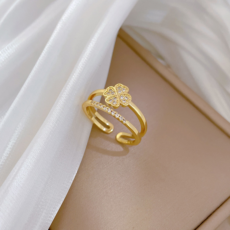 Vierblättriger Blumenring Mit Diamanten Verstellbar Damenschmuck_voghion.com