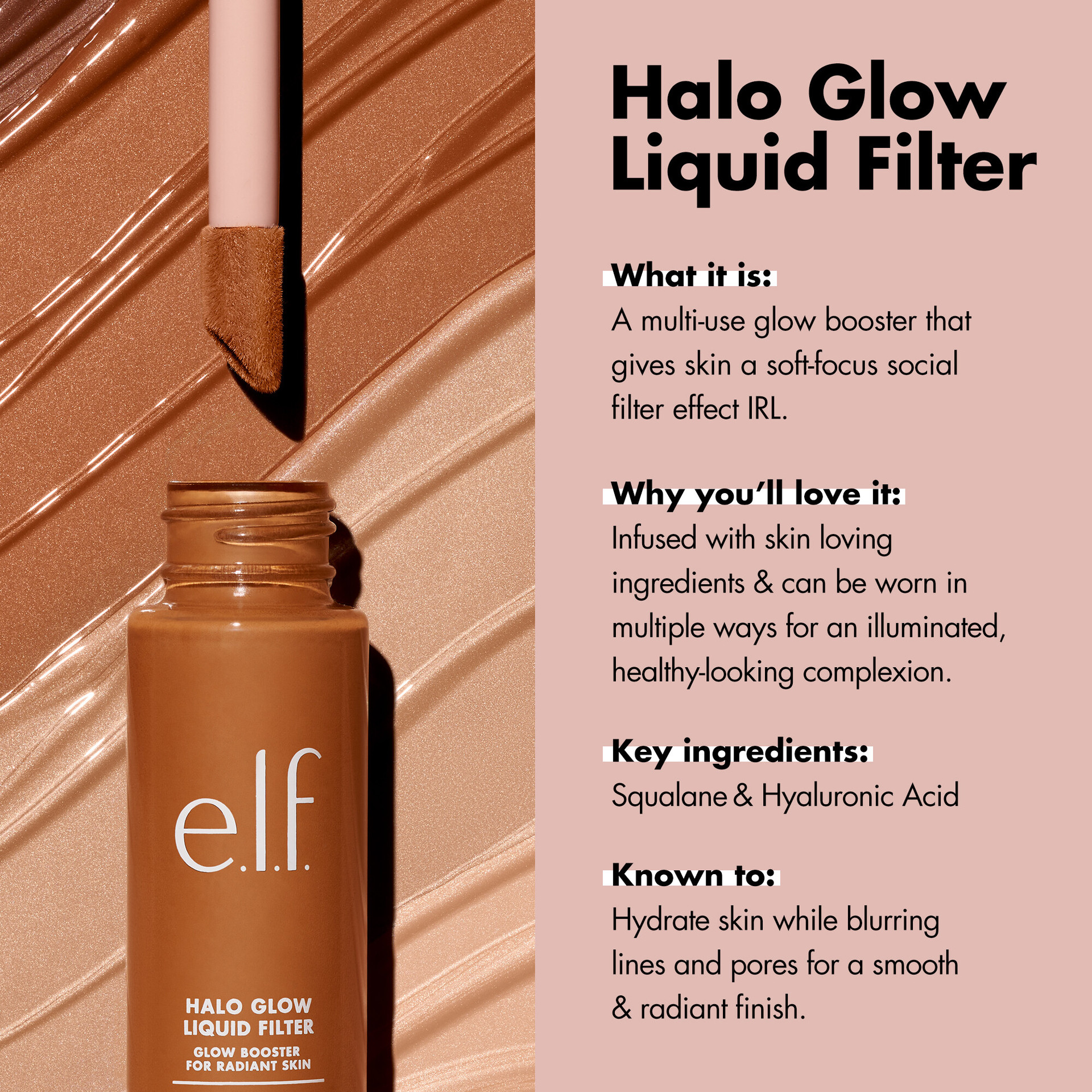 Elf Halo Glow Multi-purpose Facial Gloss Essence Foundation Liquid Maquillaje Permanente Pre-Makeup Lotion 31.5ml