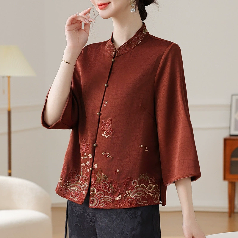 Среднего и пожилого возраста новый китайский стиль вышивки из шелка имитации топы