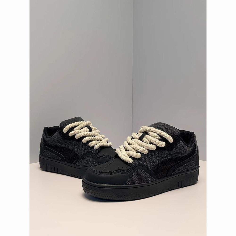 2025冬季新款加绒百搭板鞋休闲鞋厚底鞋美式黑色鞋子男老爹滑板鞋