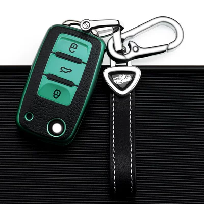 polo Tiguan Cool Santana | Car key bag - volkswagen-a-folding-3-key-emerald-single-shell-triangle-belt-rope-double-buckle