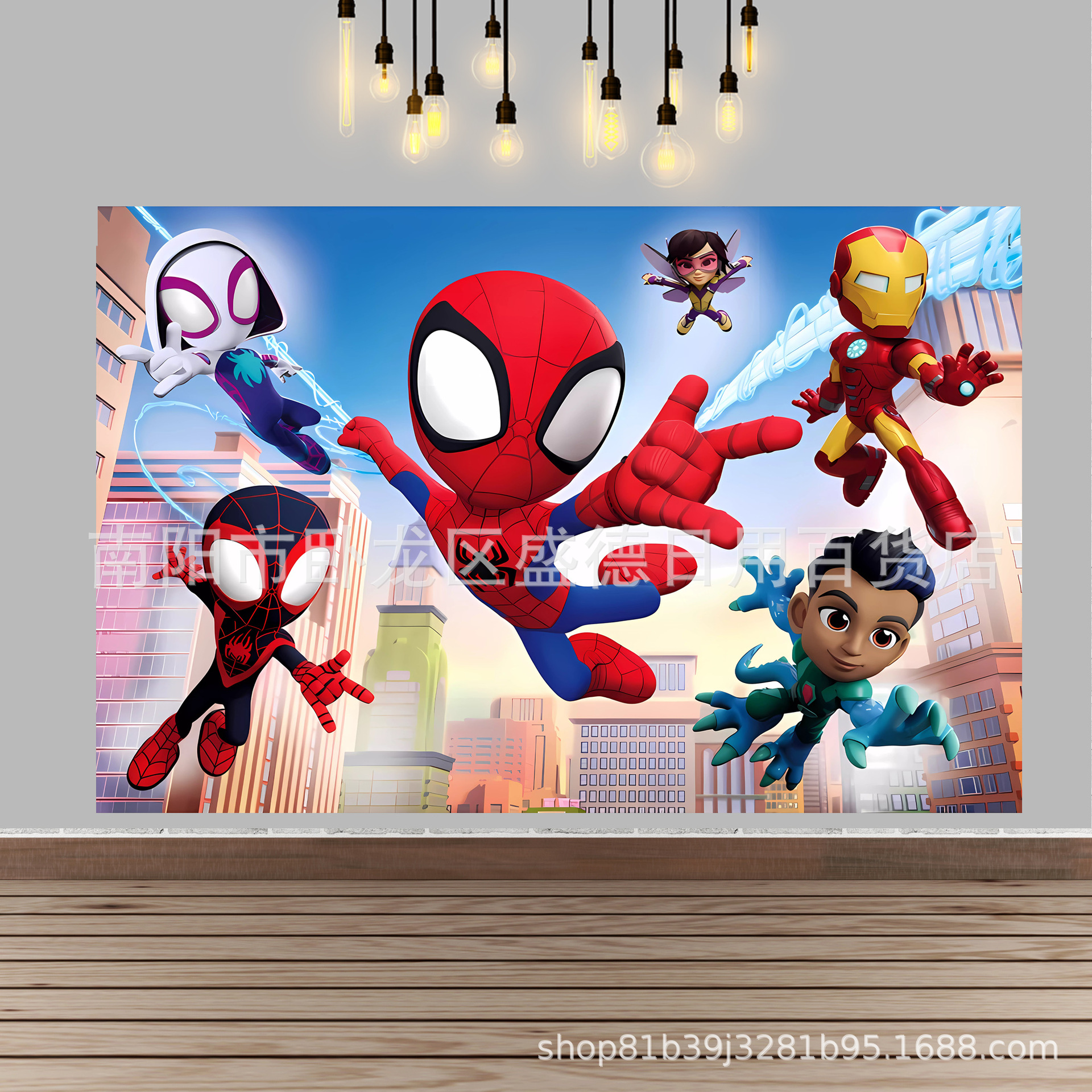 Caricatura Spider-Man Amigos tema tela de fondo de cumpleaños superhéroes niños banner Feliz cumpleaños al por mayor