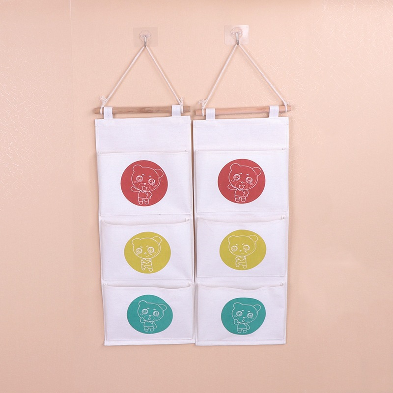 Suministro de fábrica de almacenamiento colgante doble bolsa colgante de almacenamiento de artículos diversos montados en la pared bolsa colgante de almacenamiento suministros para el hogar bolsa colgante de almacenamiento de algodón y lino