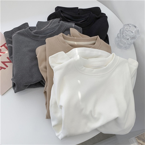 Warm Underwear for Women, Autumn and Winter, Long Sleeve T-Shirt with Felted Fabric, Slim Fit, White Top for Women, Korean Fashion 