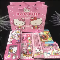 Набор канцелярских принадлежностей с мультфильмом (Hello Kitty) — двусторонний пенал, 12 цветов карандашей, подарок детям