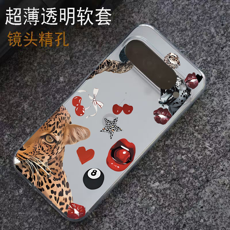 Cherry Leopard design, compatible with Google Pixel 9/8 Pro/7A, transparent phone case, simple TPU soft case Cherry Leopard design, compatible with Google Pixel 9/8 Pro/7A, transparent phone case, simple TPU soft case