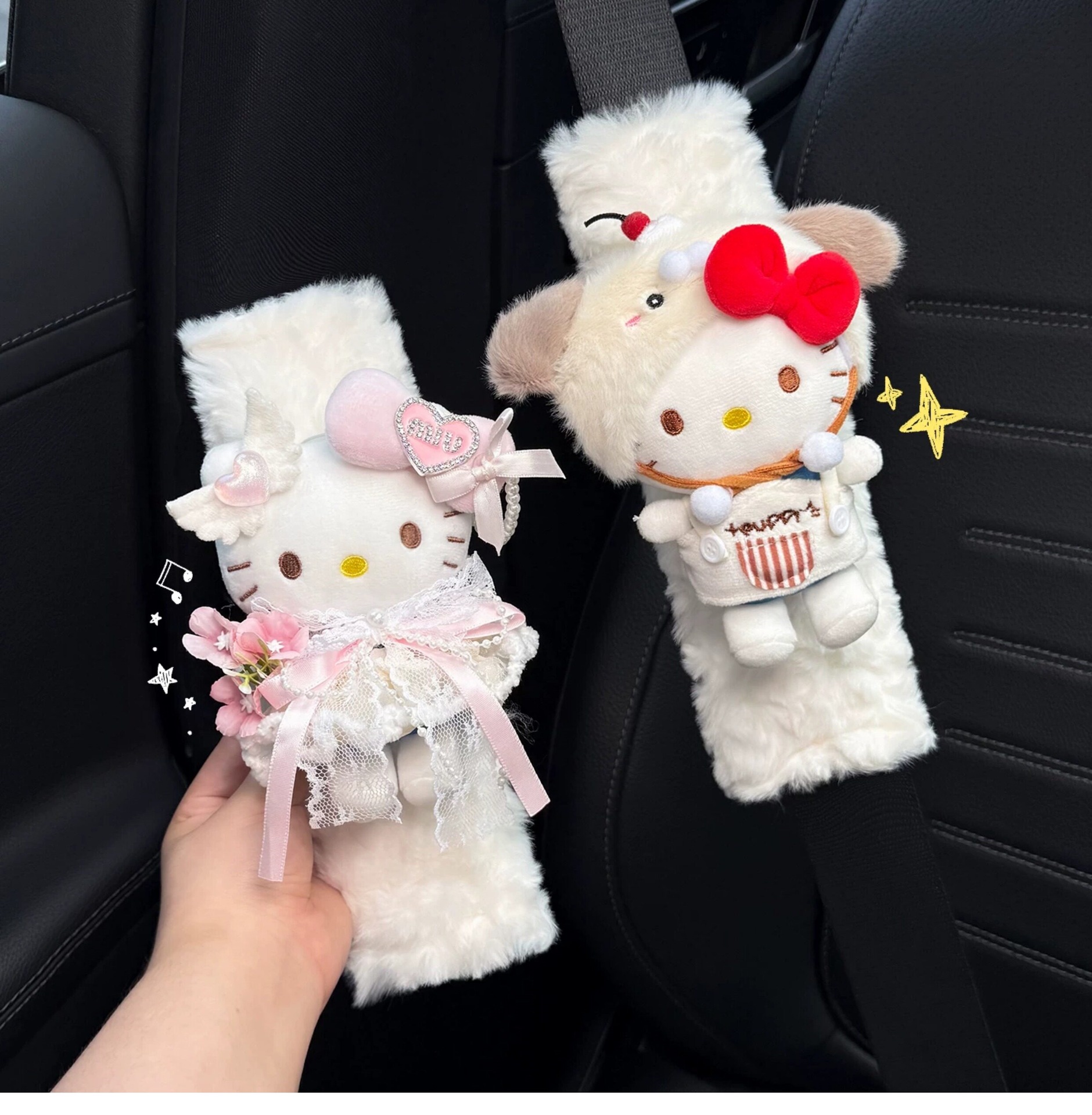 Cute KITTY car seatbelt shoulder pad, car interior seatbelt decoration, anti-wear clothing for couples, a pair for women