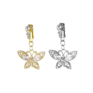 Cross-border punch-free butterfly navel ring navel clip navel nail trendy copper inlaid zircon pendant body piercing jewelry