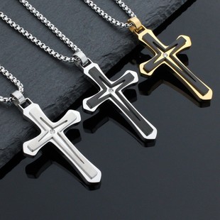 Cross-border hot stainless steel two-color cross necklace e-commerce new European and American fashion titanium steel men's pendant