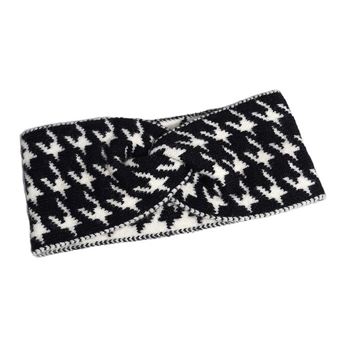 New Autumn/Winter Knitted Wool Yarn Headband with Wide Edge Sport Hair Tie Black and White Hair Accessory for Women