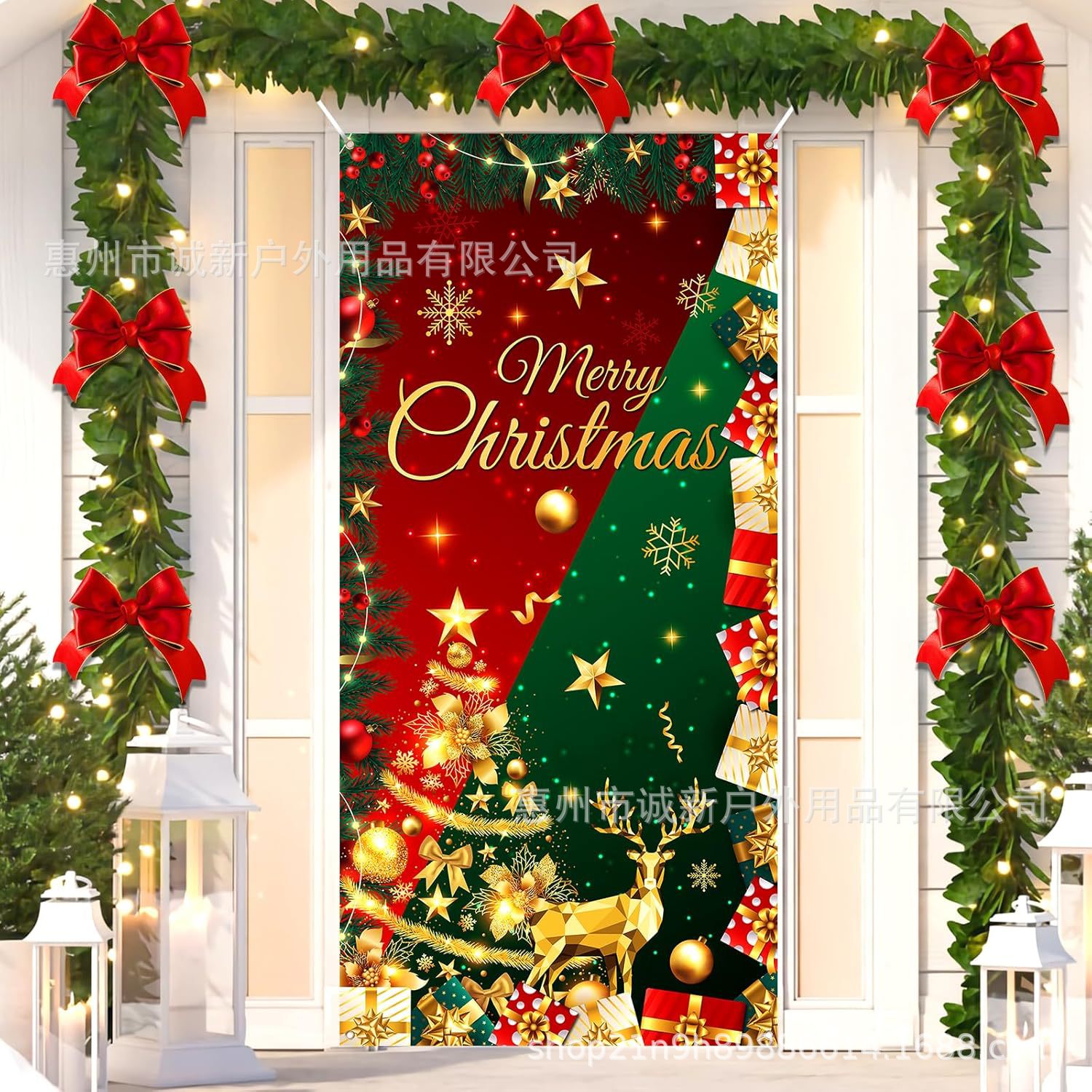 Amazon crossover nueva cubierta de puerta de Navidad cubierta de puerta de Santa Claus fiesta festiva ambiente tela de fondo al por mayor