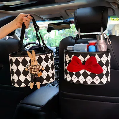 Car trash can car seat back-mounted storage bucket multi-purpose storage bucket storage box rhombus