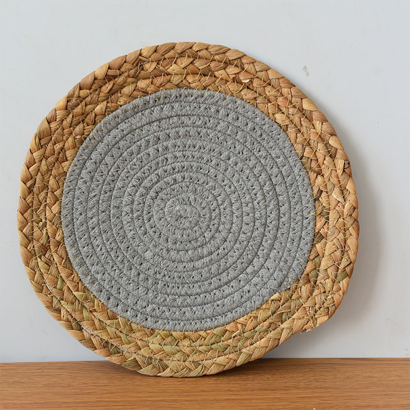 Cuerda de algodón de paja de estilo japonés Mantel Individual de doble pieza estera de aislamiento duradero estera de la placa tejida a mano estera de la olla estera de la Mesa de la cocina