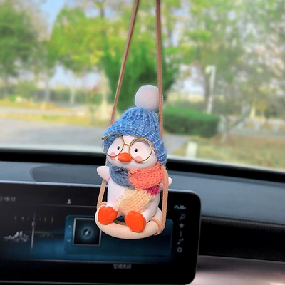 Swing Duck Car Hanging Ornament, Car hanging - blue-hat-colorful-scarf-duck