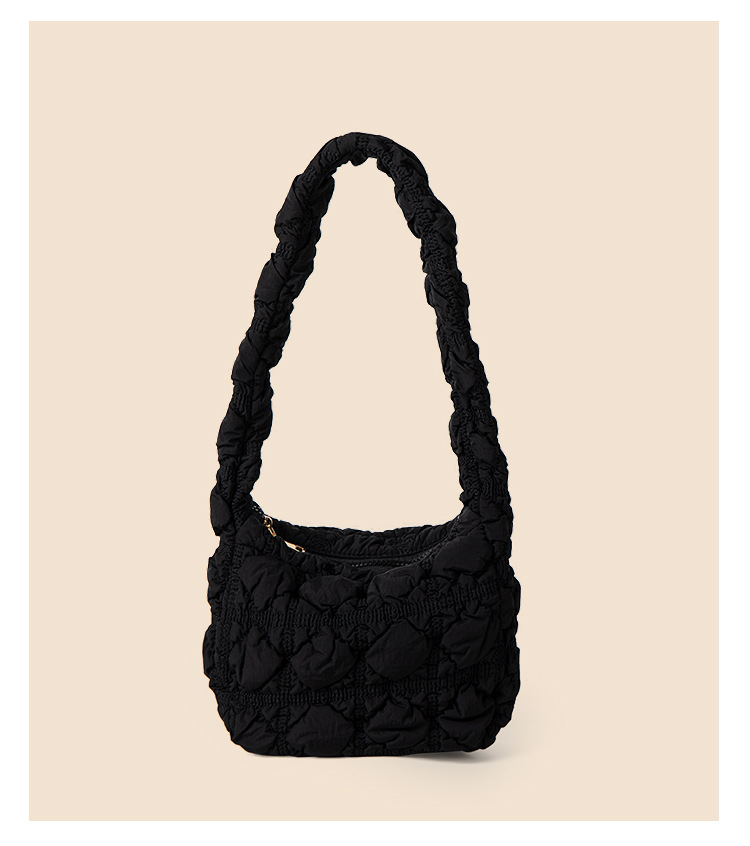 Small Korean lightweight autumn and winter shoulder with high-end feel, solid color diamond grid cotton clothing bag,_voghion.com