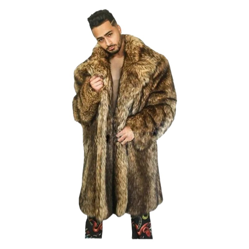 Suministro transfronterizo AliExpress imitación zorro abrigo de piel de los hombres largo abrigo de piel suelta