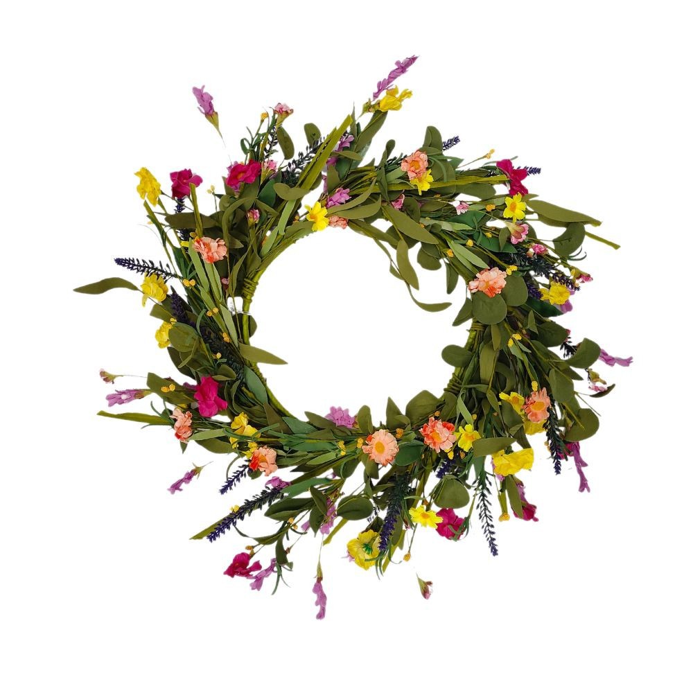 Primavera y verano guirnalda crisantemo flor silvestre guirnalda festiva puerta de entrada decoración interior exterior guirnalda de ratán