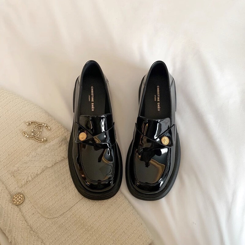 [Sheii Su Yinyin] Small Gold Coin Thick-Soled Lazy Thick-Heeled Loafers Women's Small Leather Shoes Spring Benefits