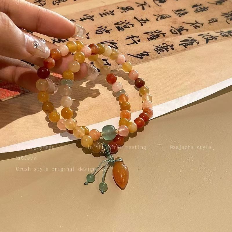 Pulsera de tejido de oro de calabaza esmaltada, pulsera de estilo retro de mujer, nueva pulsera china de alta calidad, joyas de cuentas al por mayor
