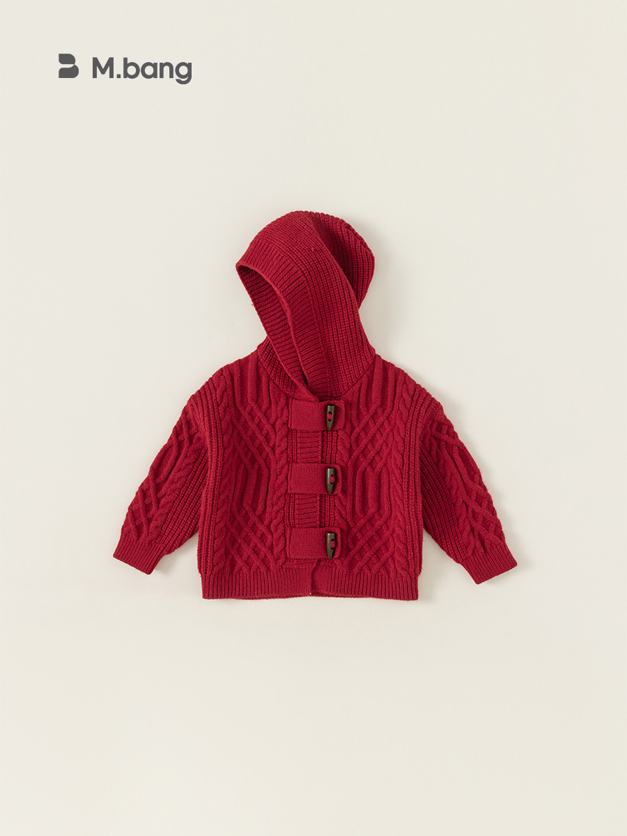 Youbao Ropa para niños Suéter para niños Chaqueta de primavera para niños y niñas Chaqueta de punto con capucha trenzada con hebilla de cuerno de color sólido