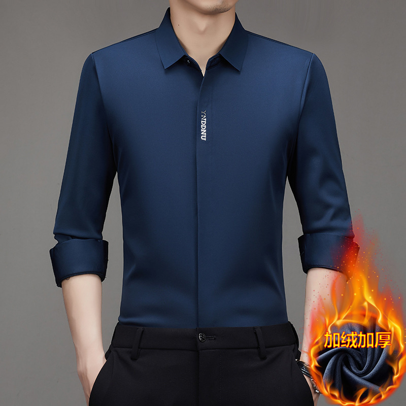 2025 Autumn and Winter 100% Pure Cashmere Shirt Men's Long-Sleeved Classy Young and Middle-Aged Thickeneded Korean Style Versatile Warm Shirt