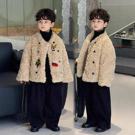 男童外套2025冬季新款羊羔毛加绒加棉儿童保暖帅气潮范一件代发