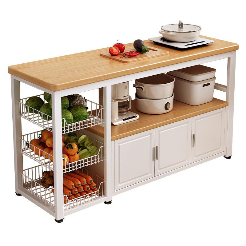 Estante de cocina, canasta de verduras multifuncional, banco de trabajo para cortar verduras, estante de almacenamiento para horno microondas, gabinete lateral, mesa multicapa con puerta