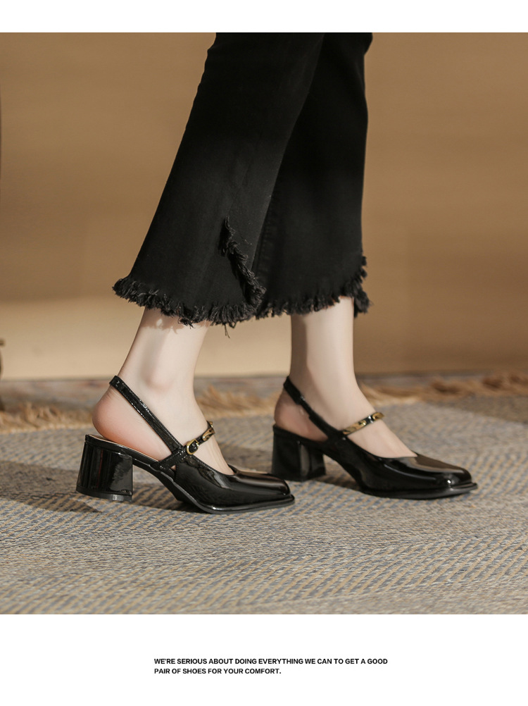 Sandal cao gót nữ hở mũi mũi vuông gót thô 9 cm — màu đen chi tiết 15