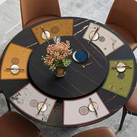 新中式扇形皮革餐垫圆桌桌垫防水防油防烫桌布家用酒店隔热垫