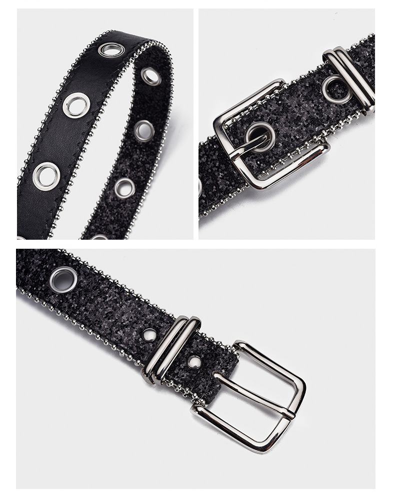 Popular European and American BLING Sequin Decoration Belt for Women with A High-end Feel Hollowed Out Air Eye Versatile Jeans Belt for Women_viptrois.com