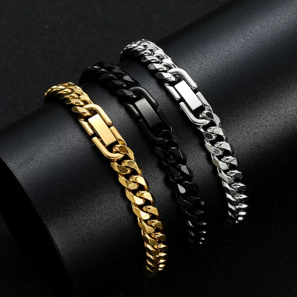 Amazon Temu Popular Hip-Hop Simple Style Stainless Steel Cuban Bracelet Classic Men's Six-Sided Polished Bracelet