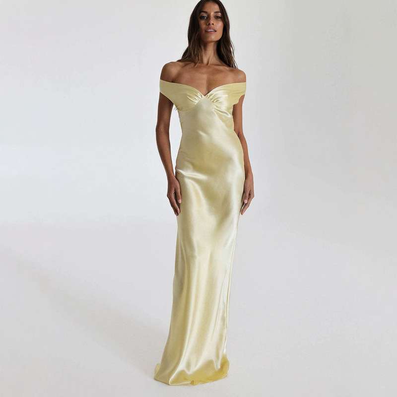 2025 European and American Foreign Trade New Model Amazon High-End Fishtail Satin Long Dress Elegant Off-Shoulder Evening Gown 2025 European and American Foreign Trade New Model Amazon High-End Fishtail Satin Long Dress Elegant Off-Shoulder Evening Gown