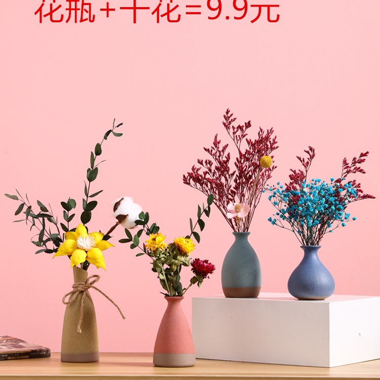 Morandi pequeño jarrón de flores en la mesa de té de viento sala de estar decoración decorativa de flores secas decoración para el hogar