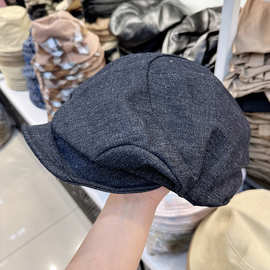 批发韩国2025年新款小众设计翻檐牛仔贝雷帽女大头围显脸小报童帽