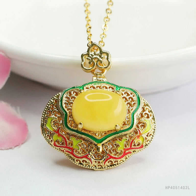 Yiyu натуральный медовый воск подвеска полный медовый воск янтарное ожерелье Ruyi фабрика оптовая продажа волос HP4051402L