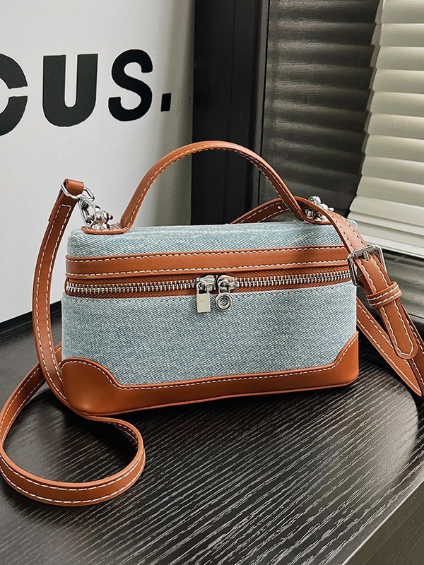 Jean color combinado bolso de mano pequeño bolso cuadrado mujer 2025 nuevo estilo transfronterizo retro moda ocio mochila de hombro