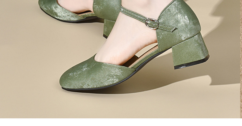 Sandal nữ da thật mũi kín gót dày phong cách Trung Quốc — Màu đen chi tiết 30