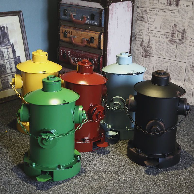 Retro Iron Industrial Style Creative Stylish Fire Hydrant Large Covered Foot-Operated Metal Trash Can Living Room Outdoor Tube