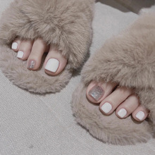 脚趾甲穿戴甲网红显白白色闪粉指甲贴片可拆卸美甲成品假指甲甲片