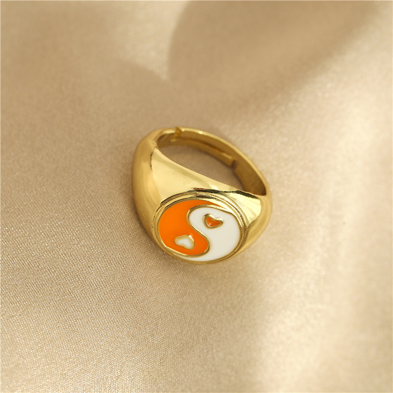 Simple Chinese Style Color Dripping Heart Tai Chi Ring display picture 4